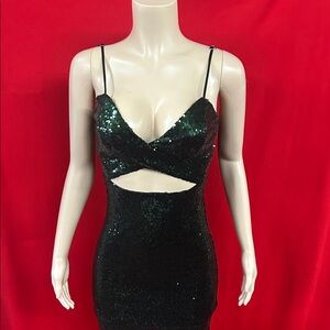 Elegant Backless Green Sequin Dress